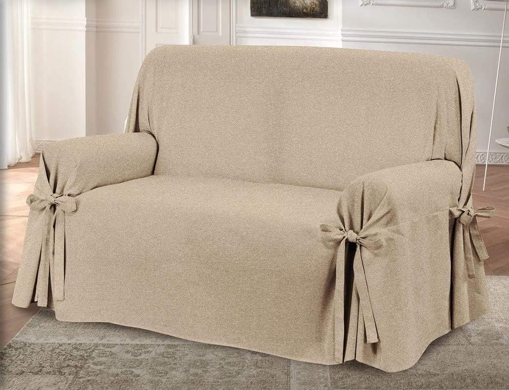 HomeLife Sofabezug für 3-Sitzer, Baumwolle mit Bindebändern, 3-Sitzer-Sofaüberwurf mit Armlehnen, ei