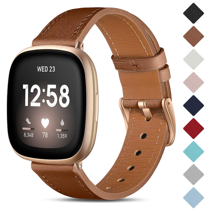 CeMiKa Leder Armband Kompatibel mit Fitbit Sense/Fitbit Versa 3 Armband, Original Lederband Ersatzba