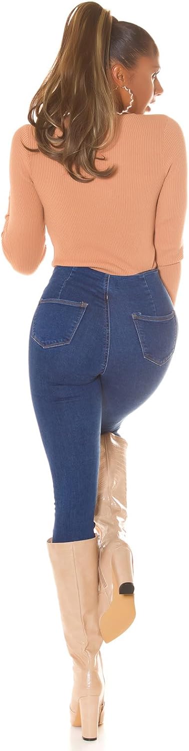High Waist Skinny Jeans mit Fashion Taschen 36 Blau, 36 Blau