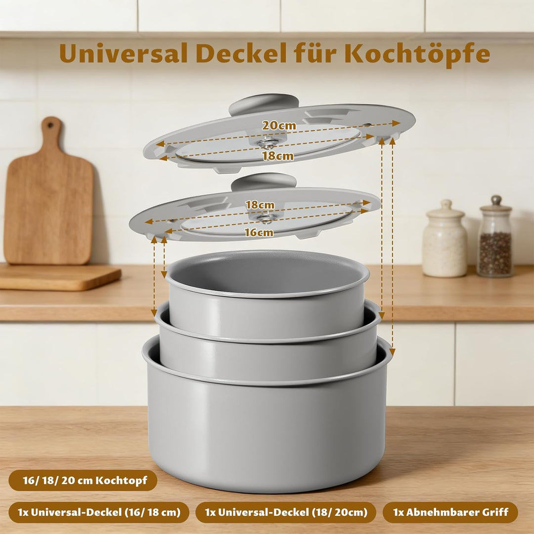 Topfset Induktion 6-teilig, Antihaft Keramik Kochtopf Set abnehmbarer griff, Molekular gebondeter In
