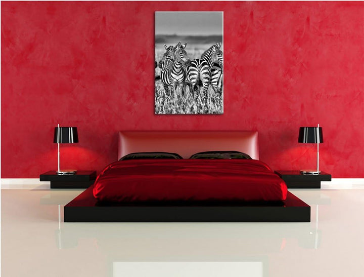 Pixxprint Monocrome, kleine Zebrahorde, Format: 100x70 auf Leinwand, 100x70