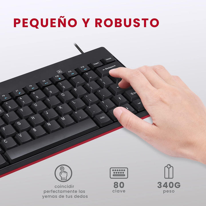 Perixx PERIDUO-212 Combo Teclado pequeño y Ratón Con Cable para Windows, 12 Teclas Multimedia, Layou