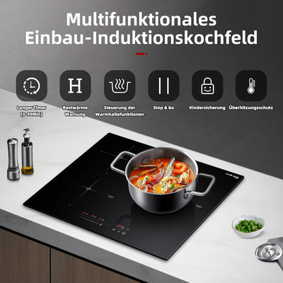 GASLAND Chef IH603BF-DE Einbau Induktionskochfeld 60 cm 3 Kochzonen, Autarkes Kochfeld 3 Platten mit