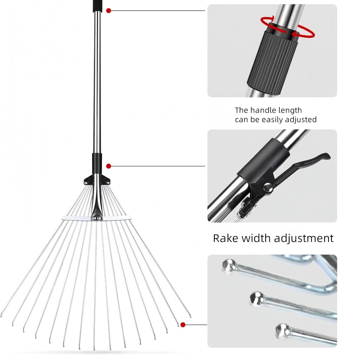 Laubrechen,Gartenrechen mit,Laubrechen mit Teleskopstiel,Langer Griff 85–175 cm mit erweiterbarem Ko