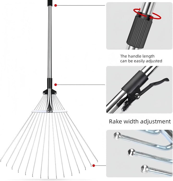 Laubrechen,Gartenrechen mit,Laubrechen mit Teleskopstiel,Langer Griff 85–175 cm mit erweiterbarem Ko