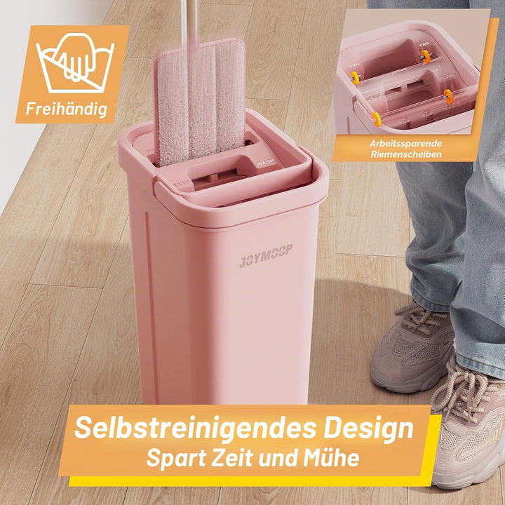 JOYMOOP Pink Mop und Eimer mit Wringer Set für zu Hause, mit 5 wiederverwendbaren Mikrofaser-Mopp-Pa