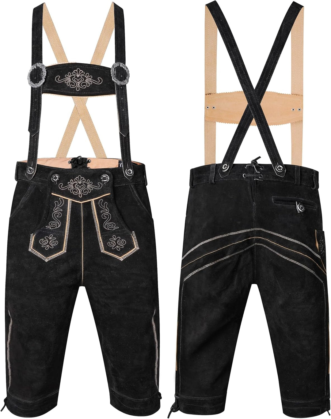 Herren Trachten Lederhose Kniebund mit Träger Rindvelourleder Dunkelbraun - Trachtenlederhose Herren