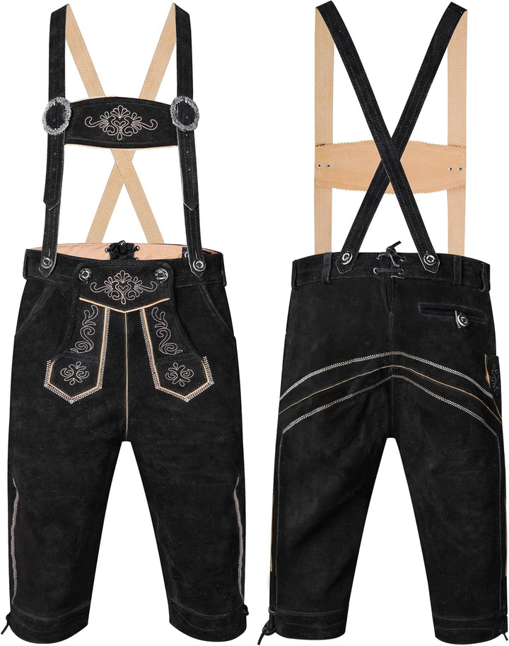 Herren Trachten Lederhose Kniebund mit Träger Rindvelourleder Dunkelbraun - Trachtenlederhose Herren