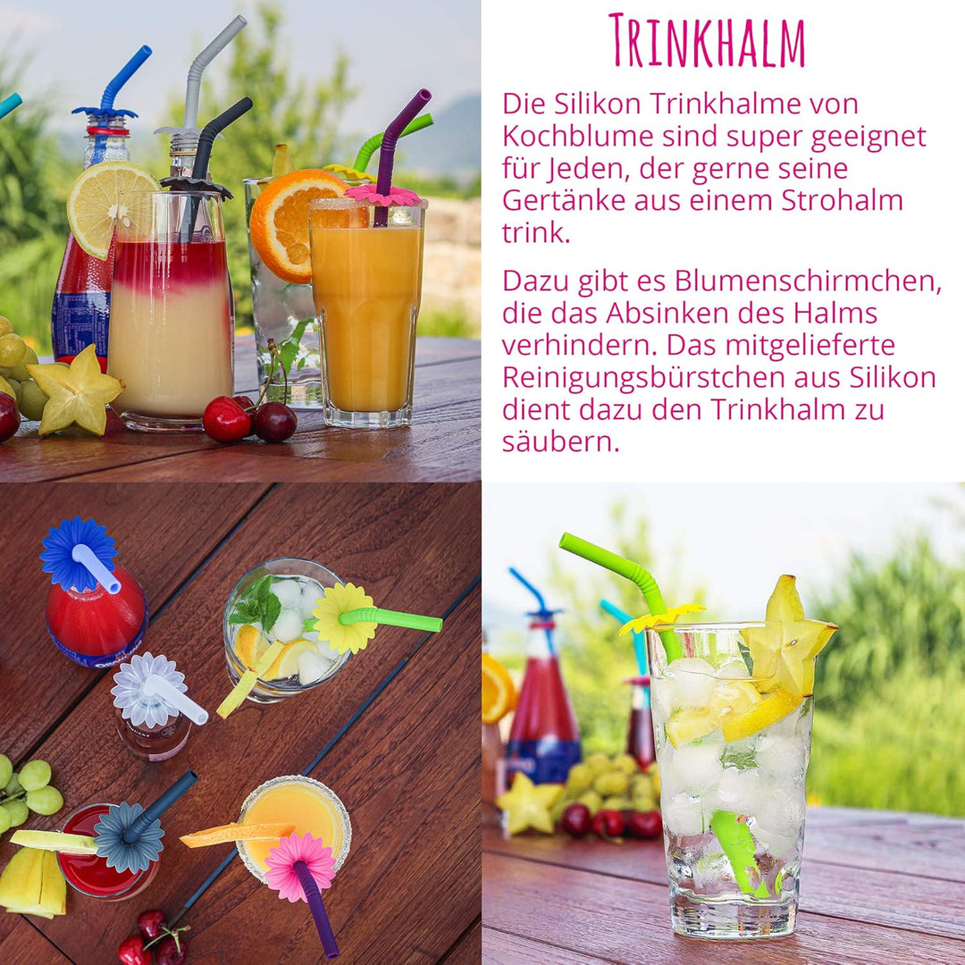 Kochblume Summer Breeze Set | Trinkhalm, Multiuntersetzer, Eiswürfelbereiter, Silikon | (anthrazit,