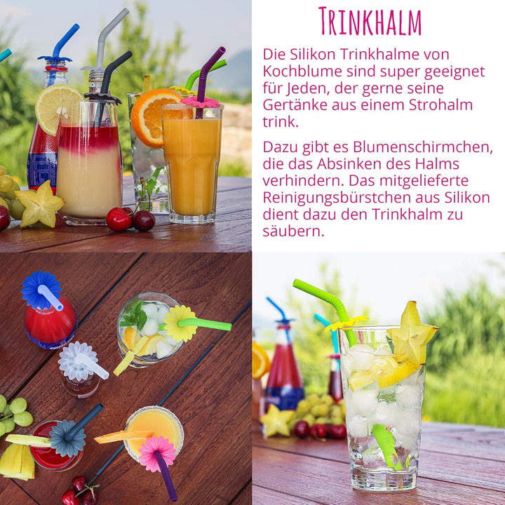 Kochblume Summer Breeze Set | Trinkhalm, Multiuntersetzer, Eiswürfelbereiter, Silikon | (anthrazit,