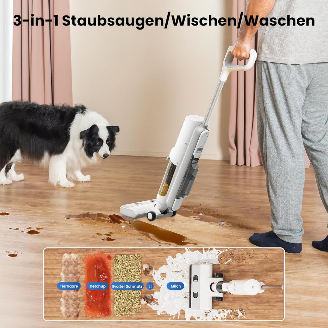 Proscenic F10 Pro Nass-Trockensauger, Saugwischer Smart 3 in 1, Leichtgewicht, Leise kabelloser Stau