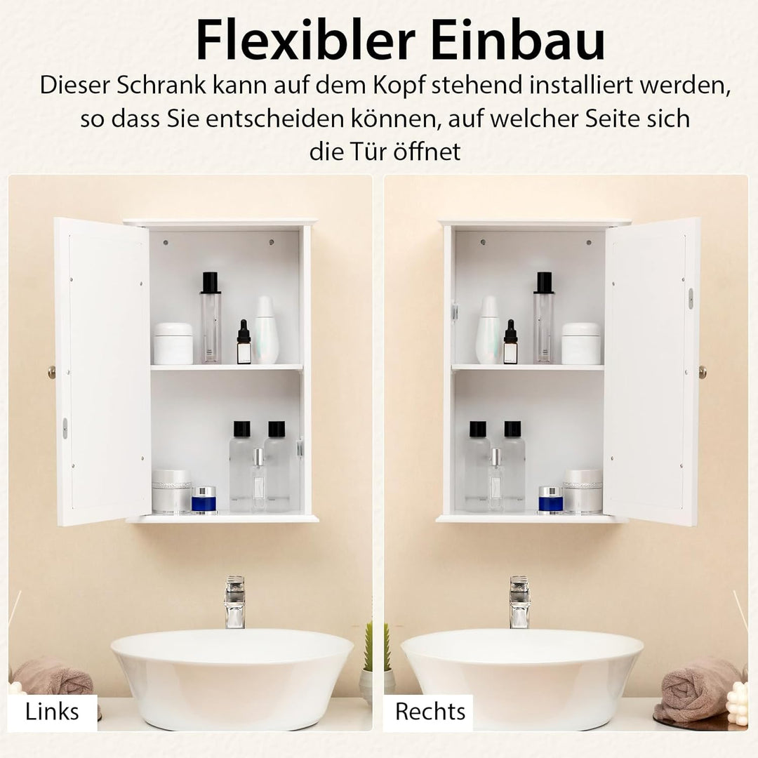 COSTWAY Bad Spiegelschrank, Hängeschrank mit Spiegeltür & Verstellbarer Ablage, Wandschrank Holz, Ba