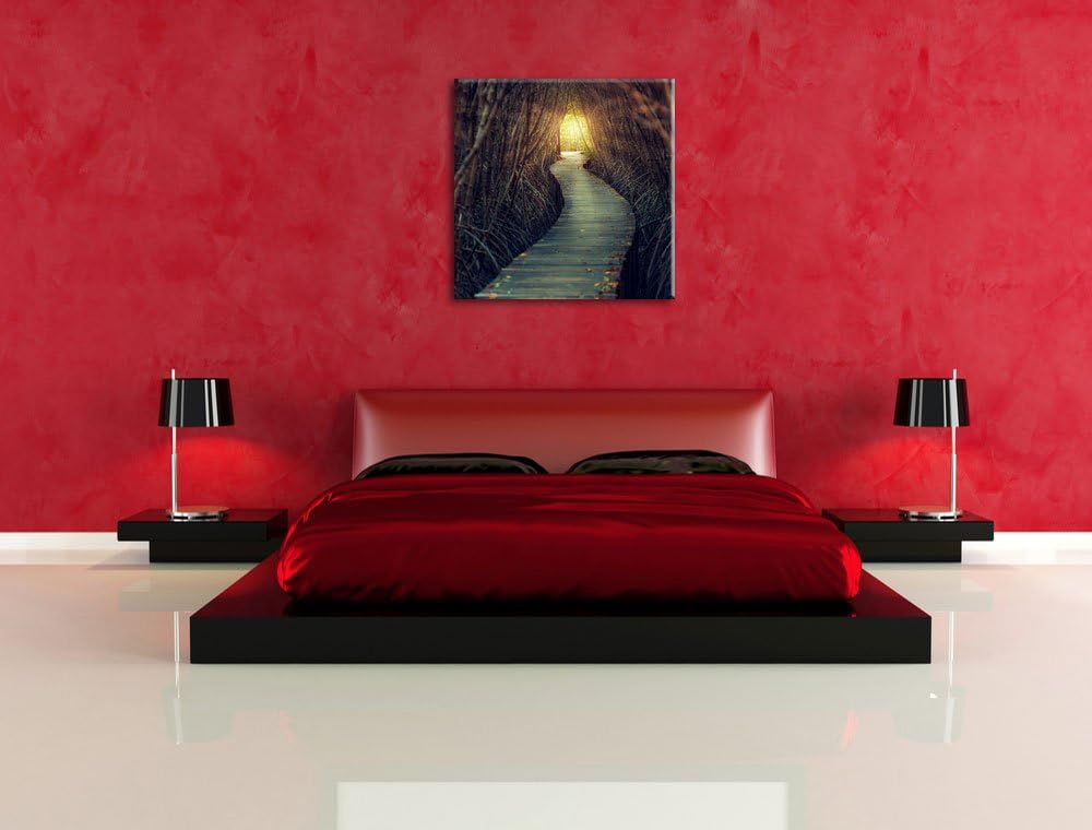 Gehweg im Wald, Format: 70x70 auf Leinwand, XXL riesige Bilder fertig gerahmt mit Keilrahmen, Kunstd