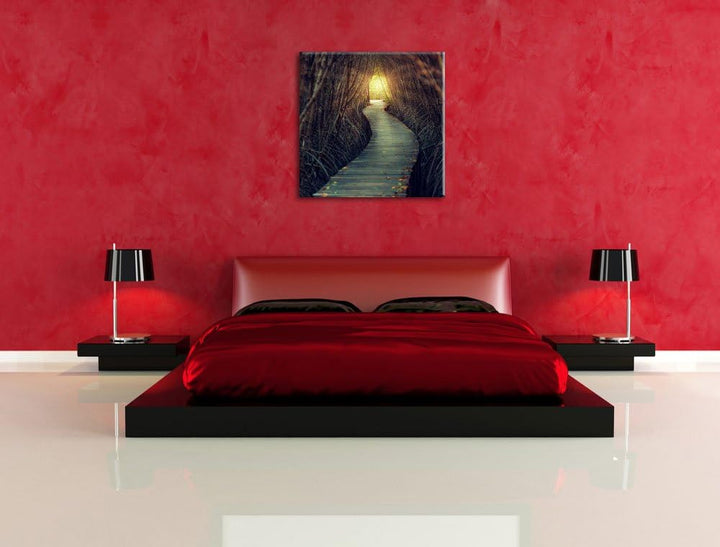 Gehweg im Wald, Format: 70x70 auf Leinwand, XXL riesige Bilder fertig gerahmt mit Keilrahmen, Kunstd