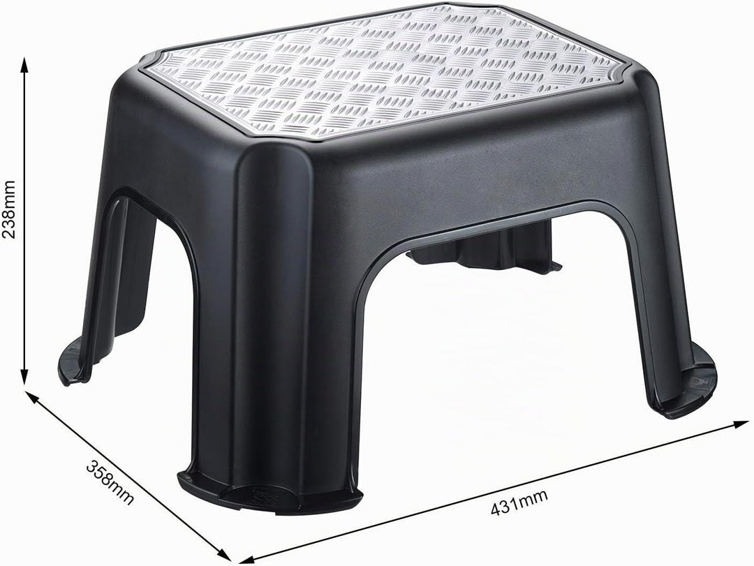 Rotho Basic Tritthocker bis 150 kg belastbar, Kunststoff (PP) BPA-frei, schwarz/silber, (43.1 x 35.8