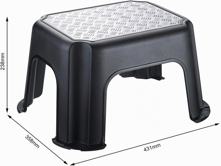 Rotho Basic Tritthocker bis 150 kg belastbar, Kunststoff (PP) BPA-frei, schwarz/silber, (43.1 x 35.8