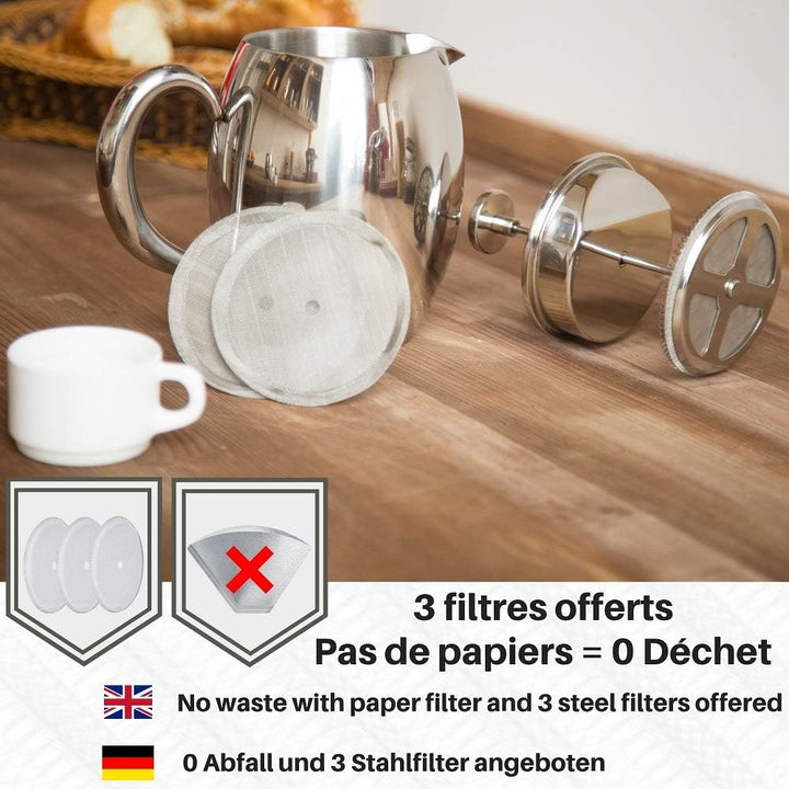 VeoHome French Press Kaffeebereiter Kaffeekanne unzerbrechlich und hält Ihren Kaffee dank der Doppel