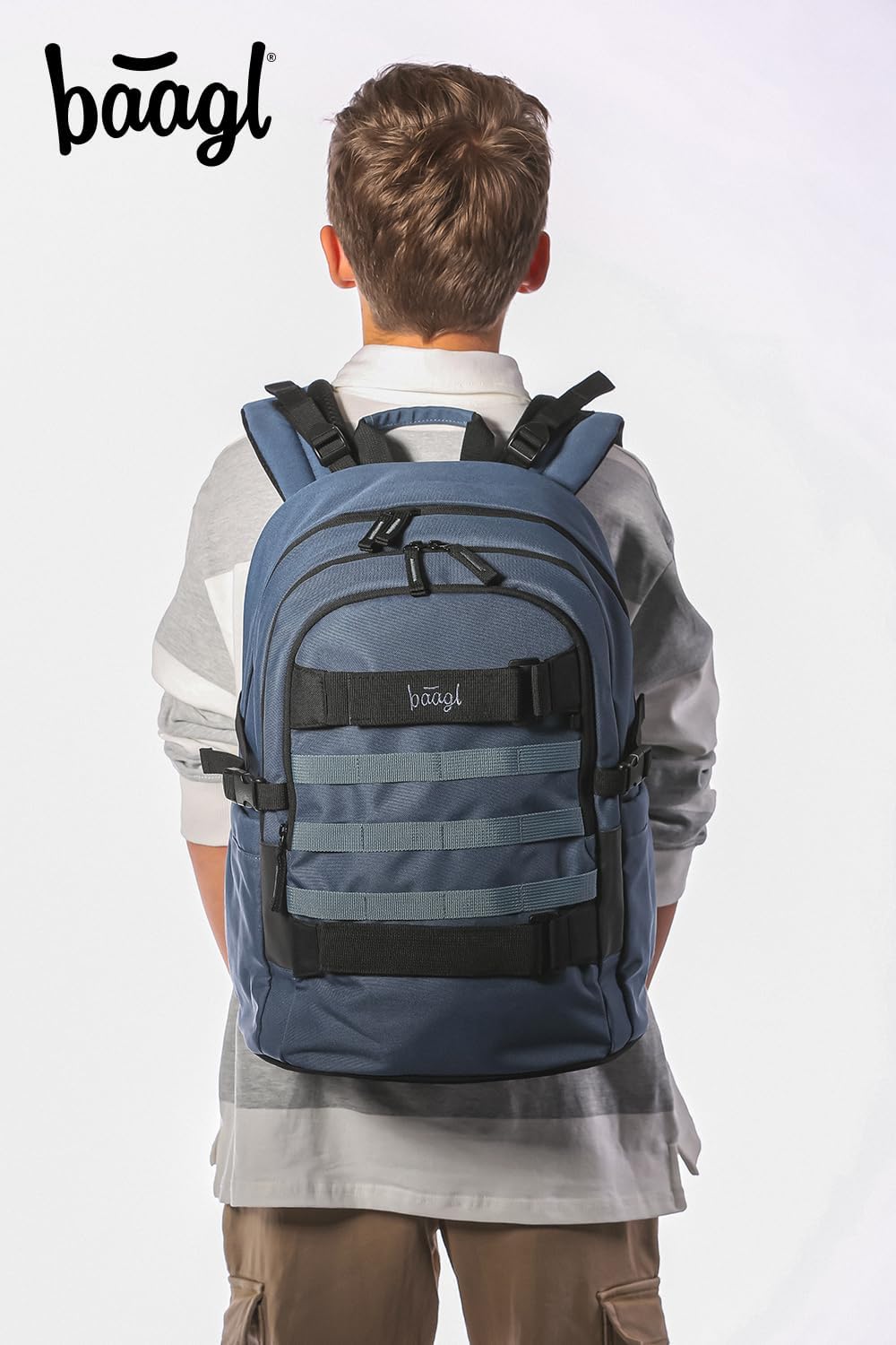 Baagl Schulrucksack Set Jungen 3 Teilig (Skateboard Rucksack, Mäppchen, Sporttasche), Schultasche ab