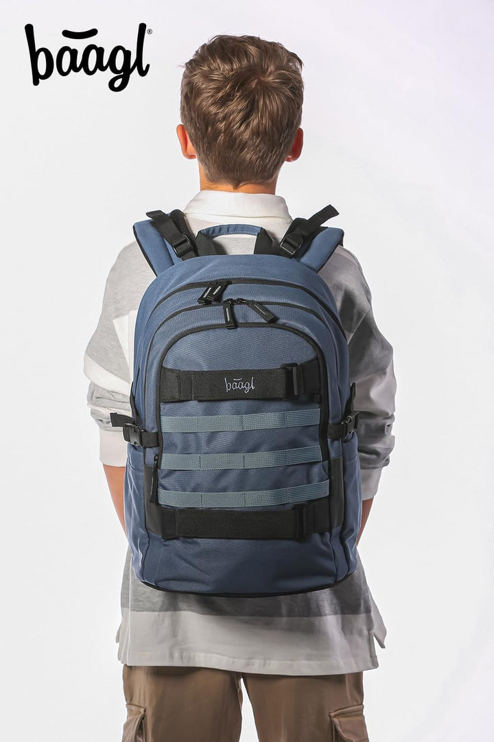Baagl Schulrucksack Set Jungen 3 Teilig (Skateboard Rucksack, Mäppchen, Sporttasche), Schultasche ab