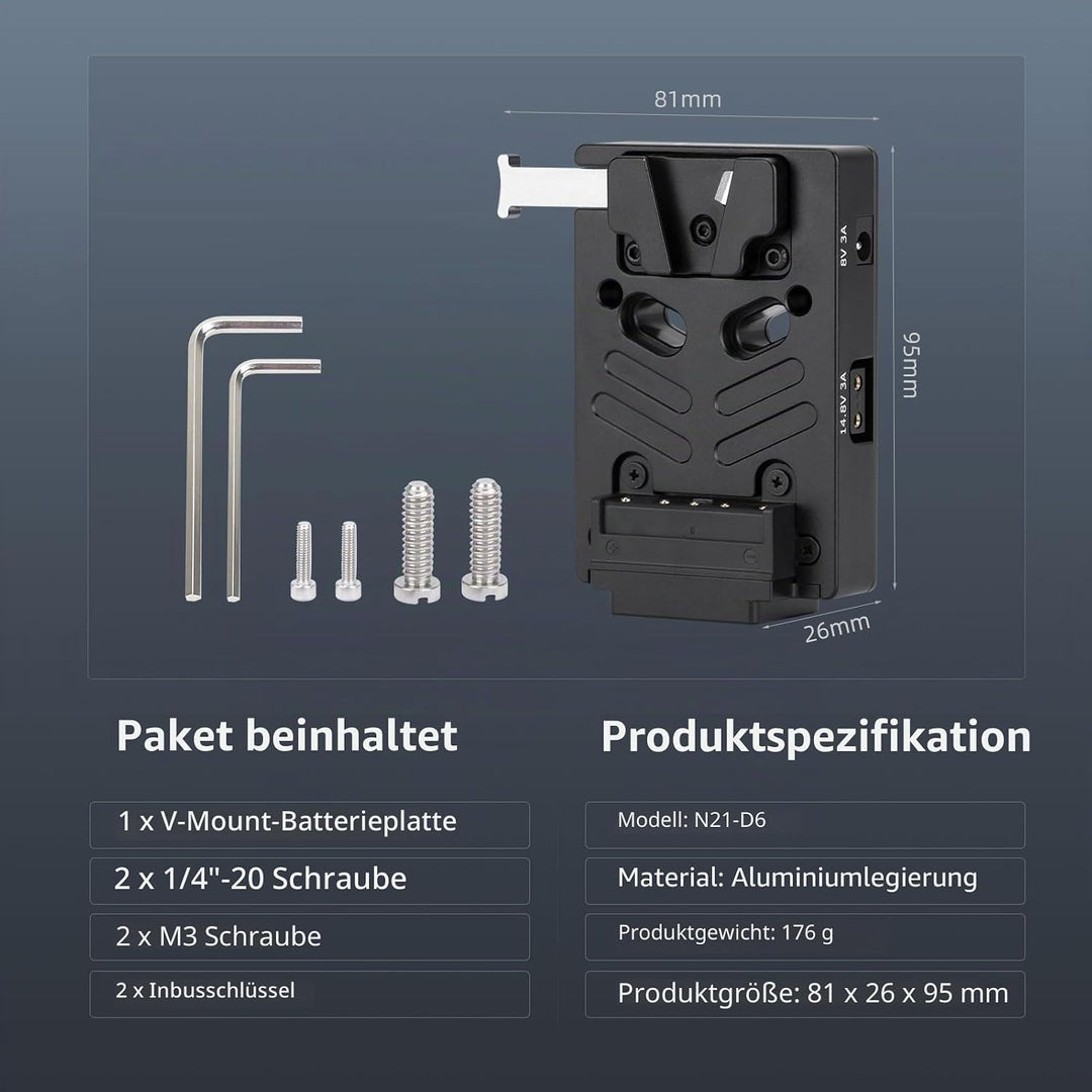 Nitze V Mount Battery Plate,V Mount Akku Batterieplatte mit Zwei 14,8 V/3A D-Tap und einem 8V/3A DC