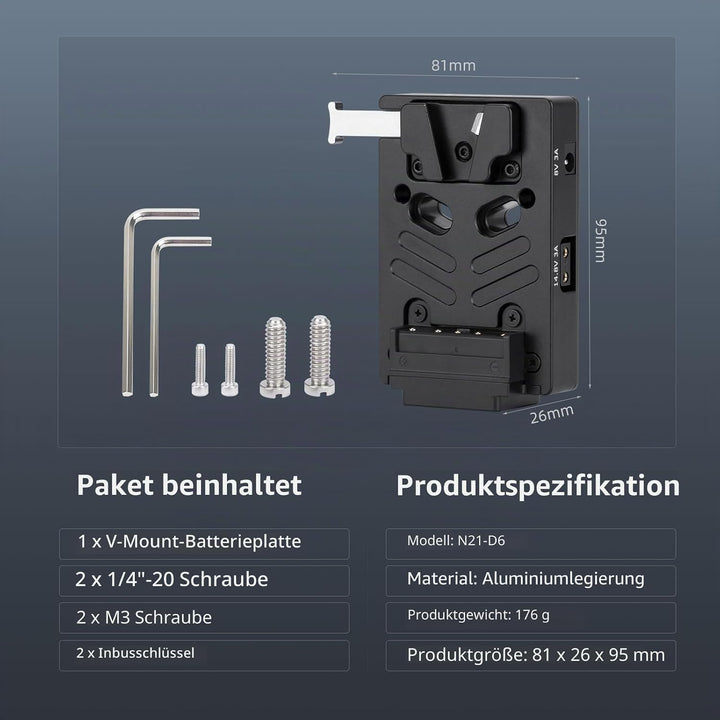 Nitze V Mount Battery Plate,V Mount Akku Batterieplatte mit Zwei 14,8 V/3A D-Tap und einem 8V/3A DC