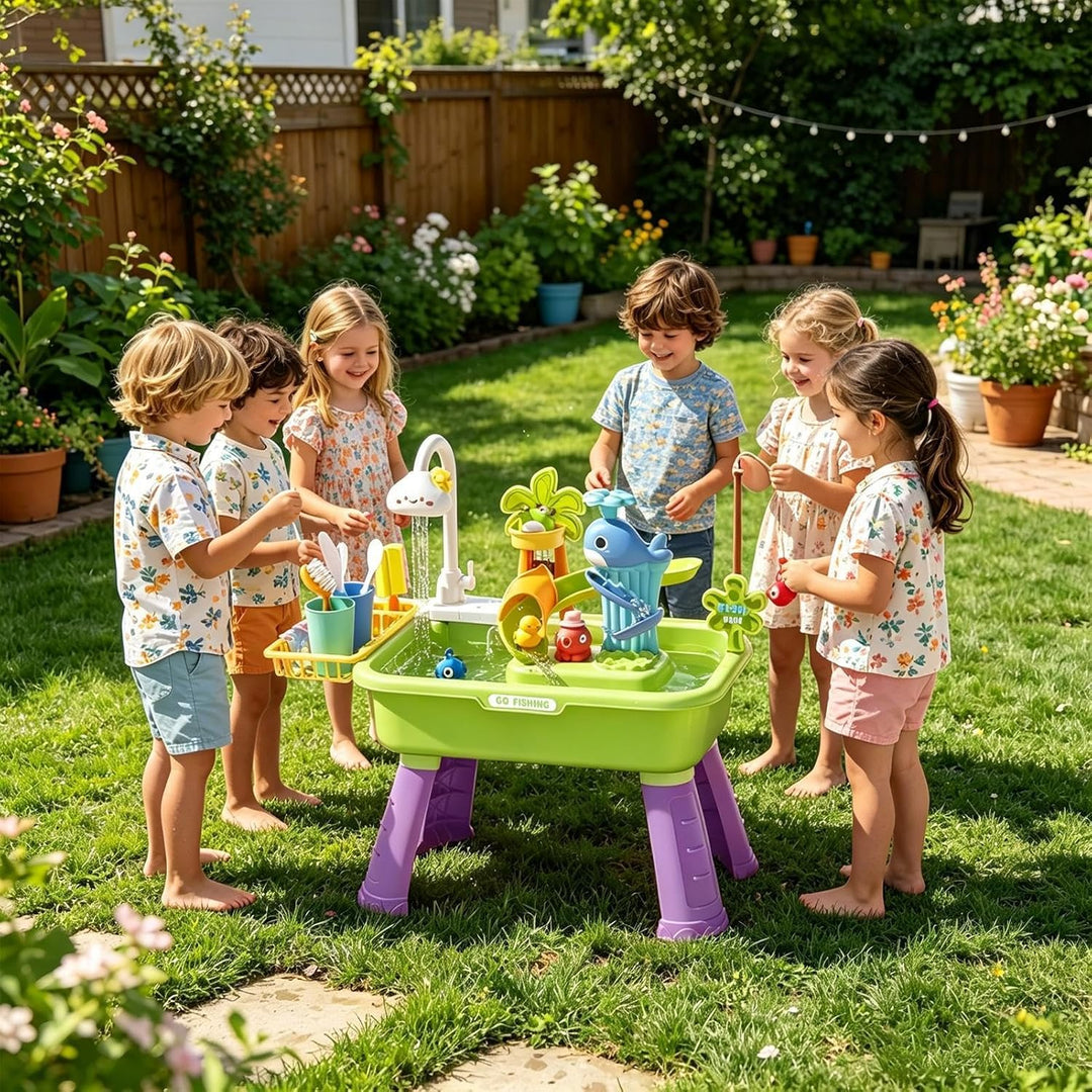 Wasserspieltisch, Kinder Wassertisch Sommerspielzeug Mit Angelspielen, Fliessendem Wasser Und Wasser