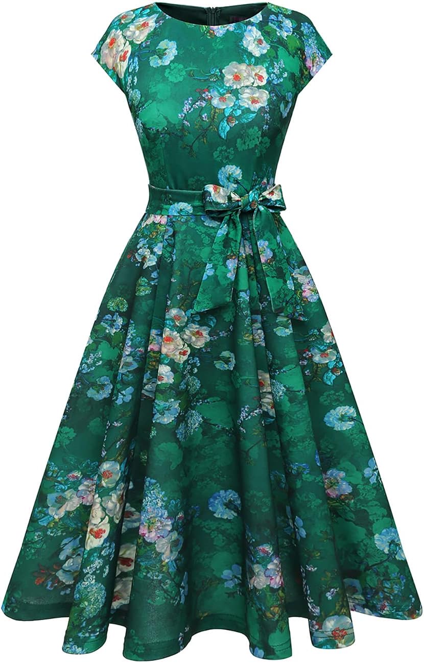 DRESSTELLS Cocktailkleid Damen Festliche Kleider 1950er Knielang Rockabilly Hochzeitkleid Swing Part
