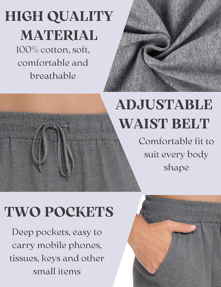 Marvmys 100% Baumwolle Herren Lange Schlafanzughose Einfarbige Pyjamahose Schlafhose Haushose Freize