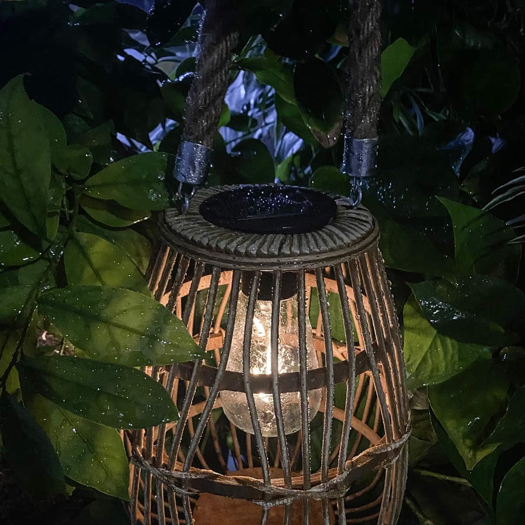 Pearlstar Rattan Solarleuchte, Hängend Solar Laterne für aussen Gartendeko Wasserdicht für Aussen Ve