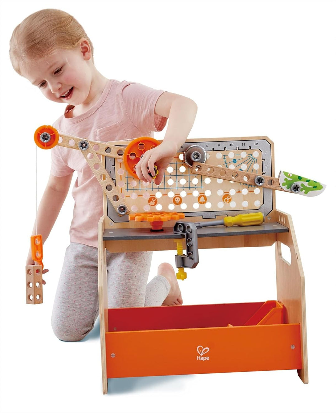 Hape Junior Inventor Tüftler-Arbeitstisch Experimentierset, Mint-Spielzeug, ab 4 Jahre 36 x 24,5 x 4