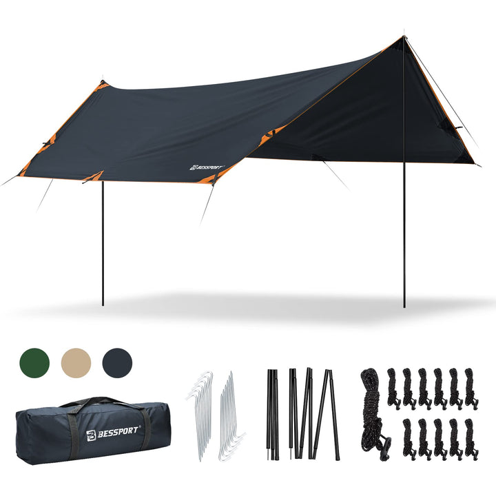 Bessport Tarp, Zeltplane Wasserdicht, 3x4.6m Mit Stützstange, Erdnägeln und Nylonschnur, Ultraleicht