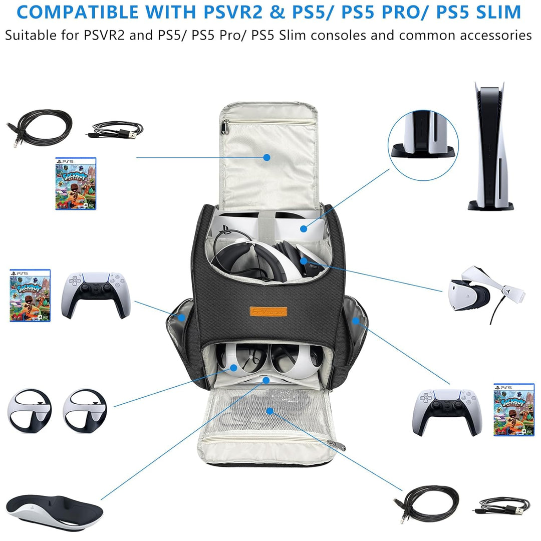 FPVtosky 2-IN-1 Rucksack für PS5 & PSVR2, grosse Reisetasche für Playstation VR2 & PS 5, schützende