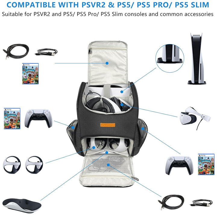 FPVtosky 2-IN-1 Rucksack für PS5 & PSVR2, grosse Reisetasche für Playstation VR2 & PS 5, schützende