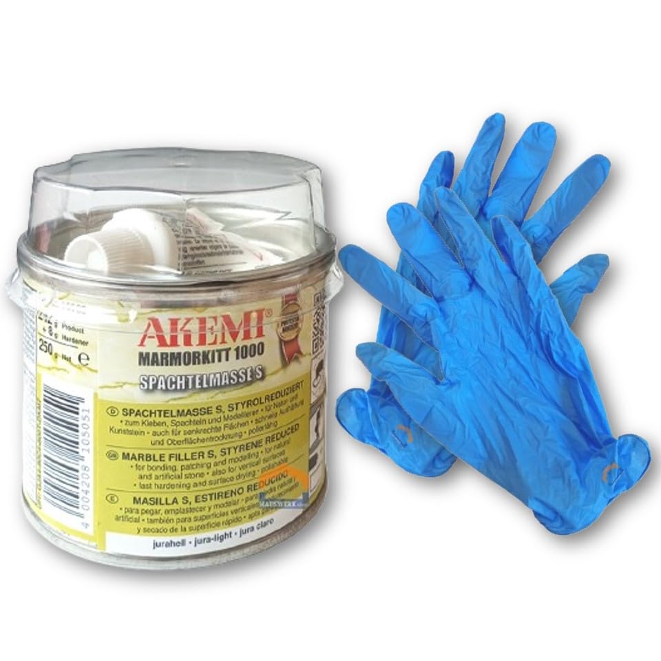 HAUSWERK.shop Set Akemi Marmorkitt 1000 S jurahell 150 ml plus Einweghandschuhe