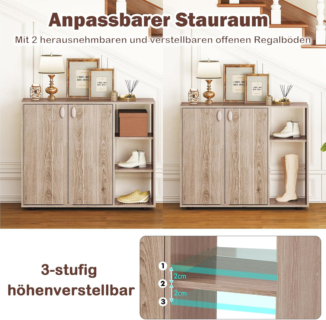 COSTWAY Schuhschrank, Schuhregal mit 2 Türen, verstellbaren offenen Regalen, Schuhkommode, Schuhaufb