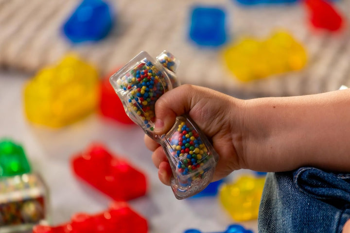 Jelly Blox Stash & Stack (2-in1 Aufbewahrungskoffer), Bauspielzeug ab 2 Jahren, mit 30 Sensorische B