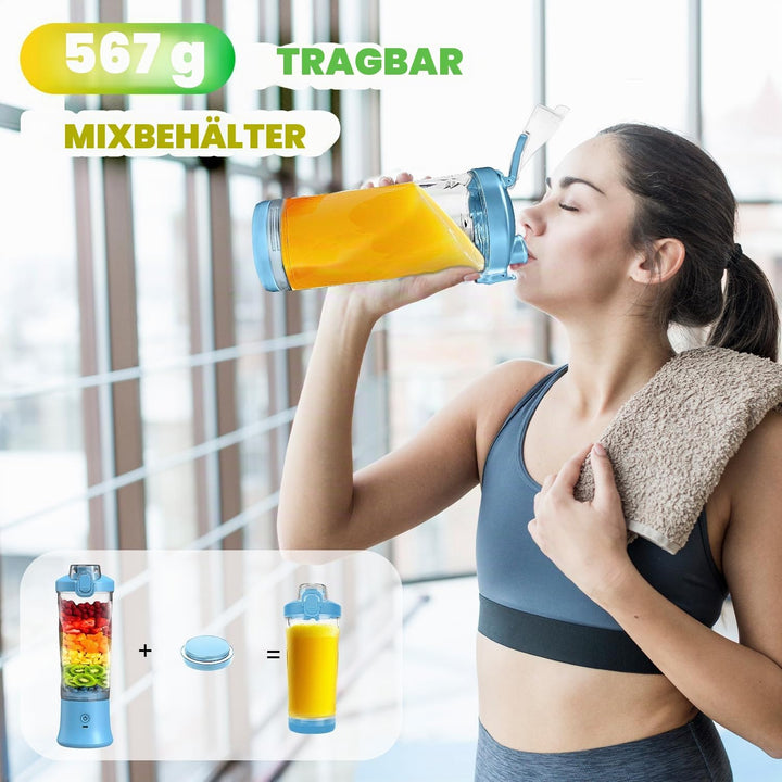 Tragbarer Mixer Smoothie Maker - 600ml Mini Standmixer to Go - 6 Klingen, Reisedeckel und Isolierte