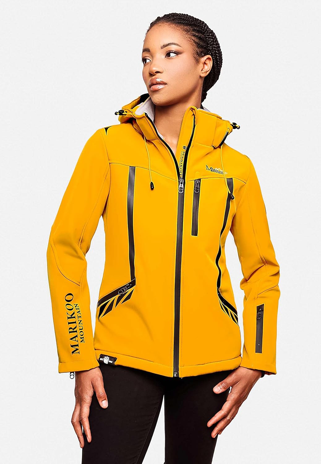 MARIKOO Damen Softshelljacke wasserdichte Funktionsjacke mit Abnehmbarer Kapuze Mount-Cho-Oyu XS Amb