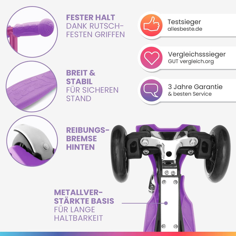 Fun Pro ONE Roller, der Sichere Premium Roller Kinder 3 Jahre, Vergleichstestsieger, LED Räder, falt