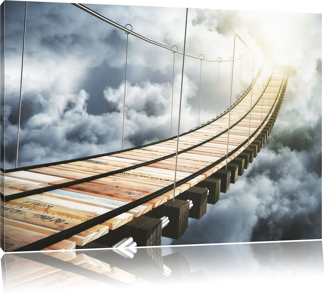 Pixxprint Hölzerne Brücke in den Wolken als Leinwandbild/Grösse: 100x70 / Wandbild/Kunstdruck/fertig