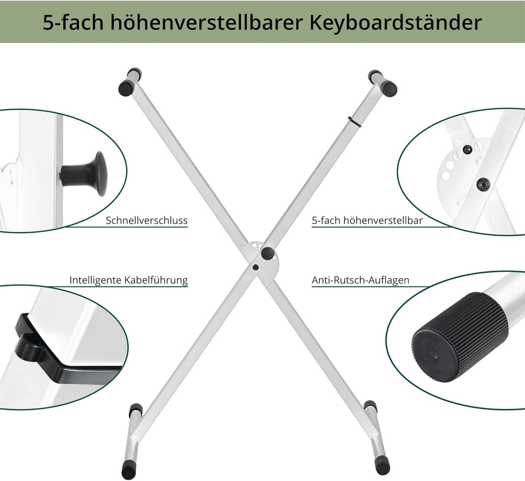 Classic Cantabile X-Keyboardständer (höhenverstellbar in 5-Stufen, klappbar, zerlegbar, stabil) Weis