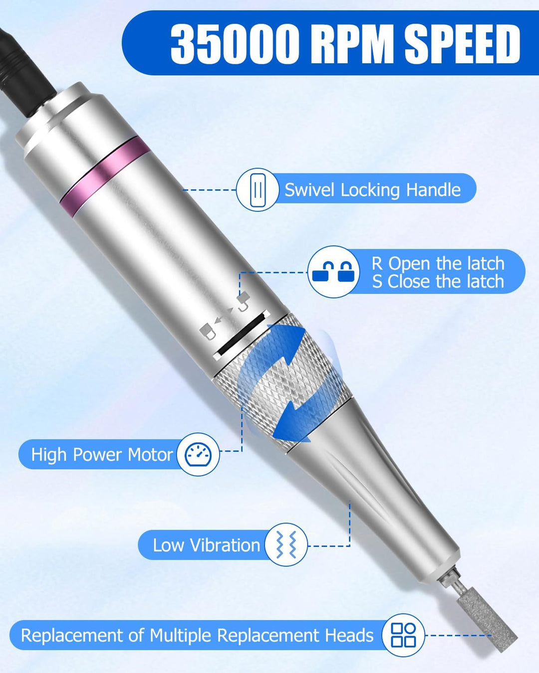 Elektrische Nagelfeile,Maniküre set Elektrisch,USB Aufladbare Nail Drill 35000 U min Fräser,mit LCD-