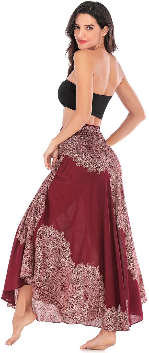FEOYA 2 in 1 Rock Damen Lang Sommer Maxirock Boho Strandrock Blumen Hohe Taille Hippie Sommerkleid E