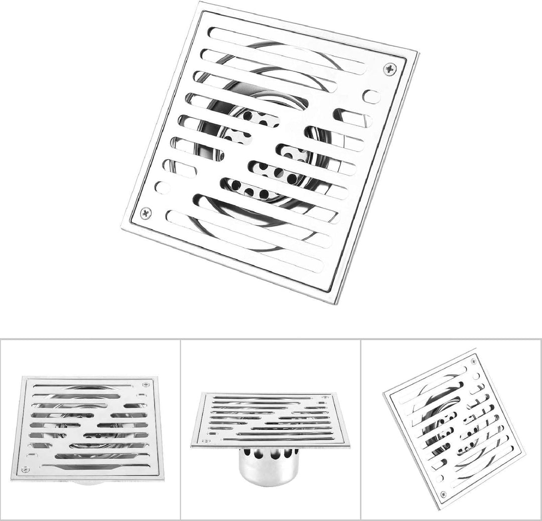 Quadratische Dusche Bodenablauf Bad Flieseneinsatz Bodenablass mit abnehmbarem Siebdeckel Chrom-Fini