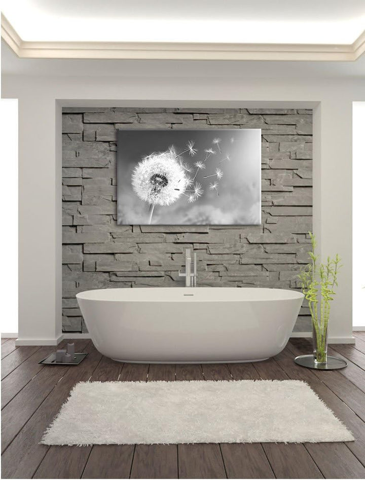 Löwenzahn Samen Kunst B&W, Format: 100x70 auf Leinwand, XXL riesige Bilder fertig gerahmt mit Keilra