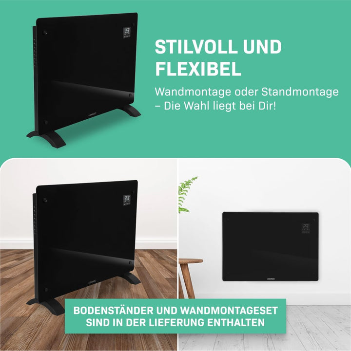VONROC Elektroheizung, Konvektor-Heizung - Energiesparende elektrische Heizung bis 18m2 - Wand-/Bode