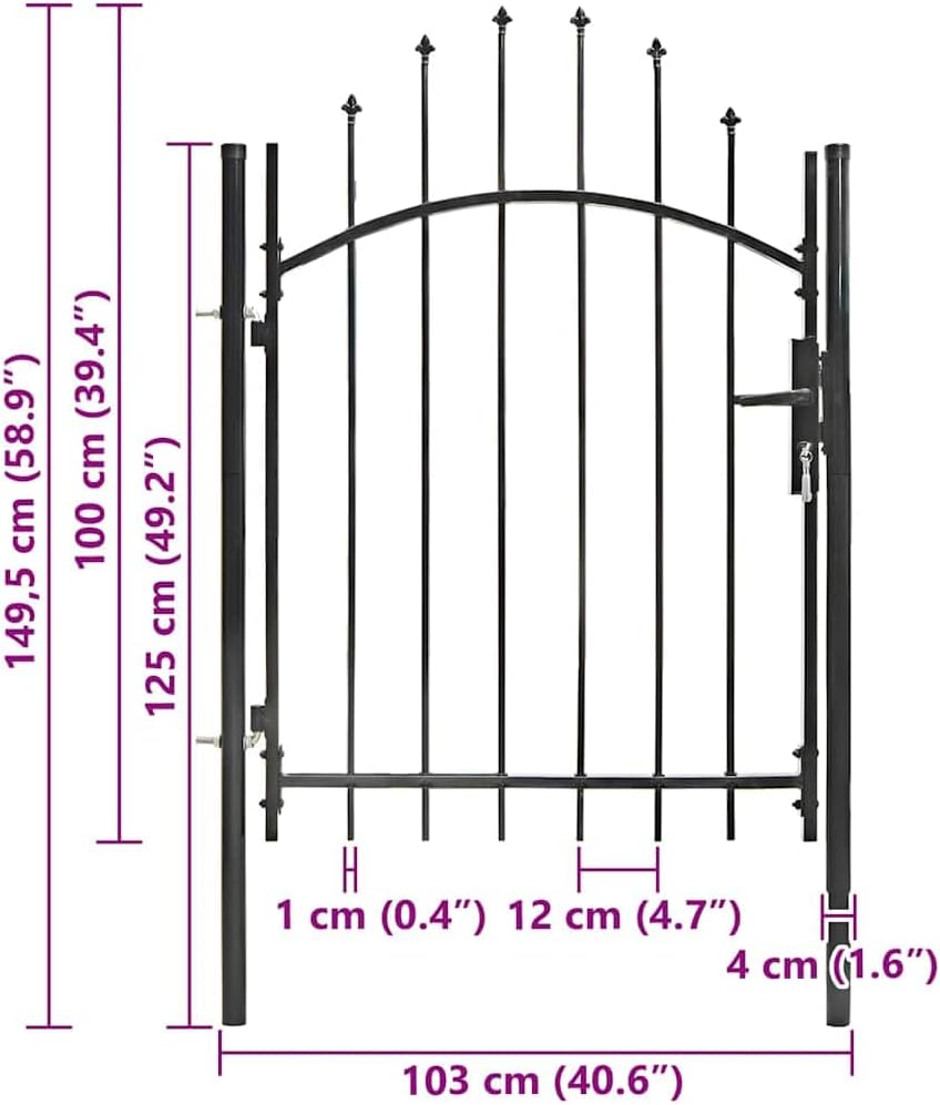 vidaXL Gartentor mit Gewölbter Spitze Metalltor Zauntor Gartentür Zauntür Hoftor Hoftür Tor Pforte G