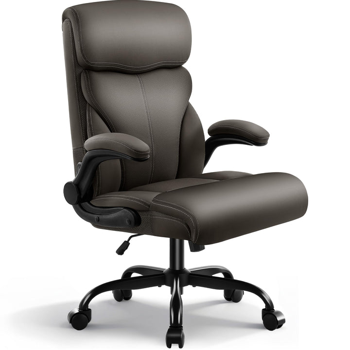 Chefsessel aus PU-Kunstleder, Bürostuhl Ergonomisch mit Verstellbaren Armlehnen und Hoher Rückenlehn