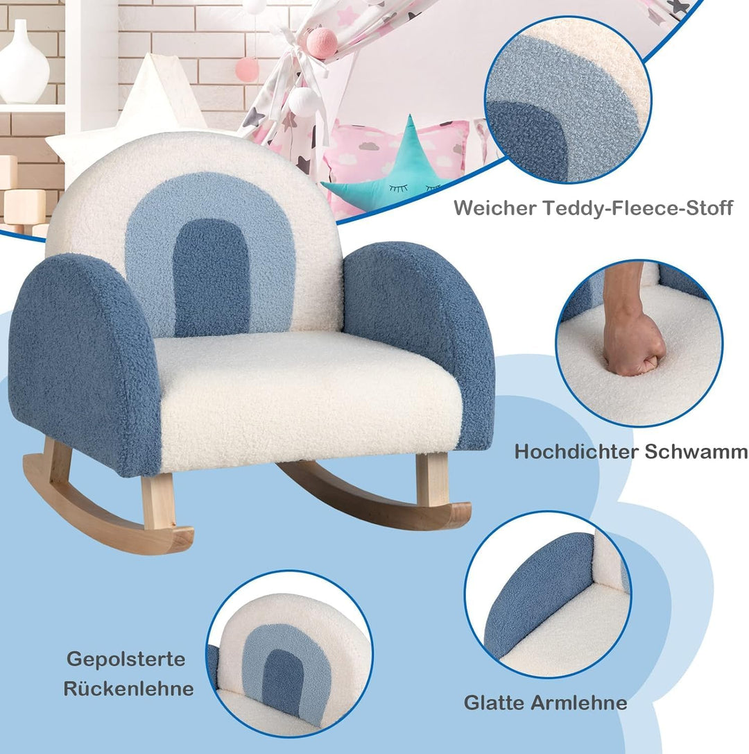 DREAMADE Kindersessel, Kindersofa aus Veloursstoff mit Rückenlehne, massiven Holzfüssen &amp; Kippsicher