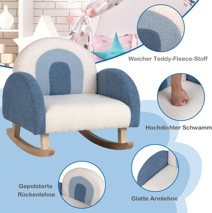 DREAMADE Kindersessel, Kindersofa aus Veloursstoff mit Rückenlehne, massiven Holzfüssen &amp; Kippsicher